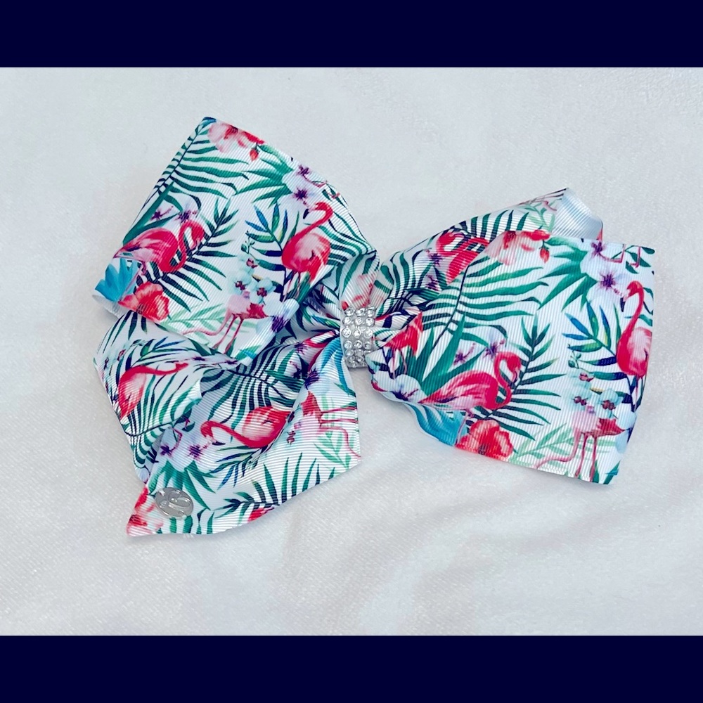Jojo Siwa Bow with Flamingo and Palm Leaves